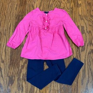 Chaps, Girls, Pink with White Polka Dot Ruffle Blouse with Leggings, Size 4/4T